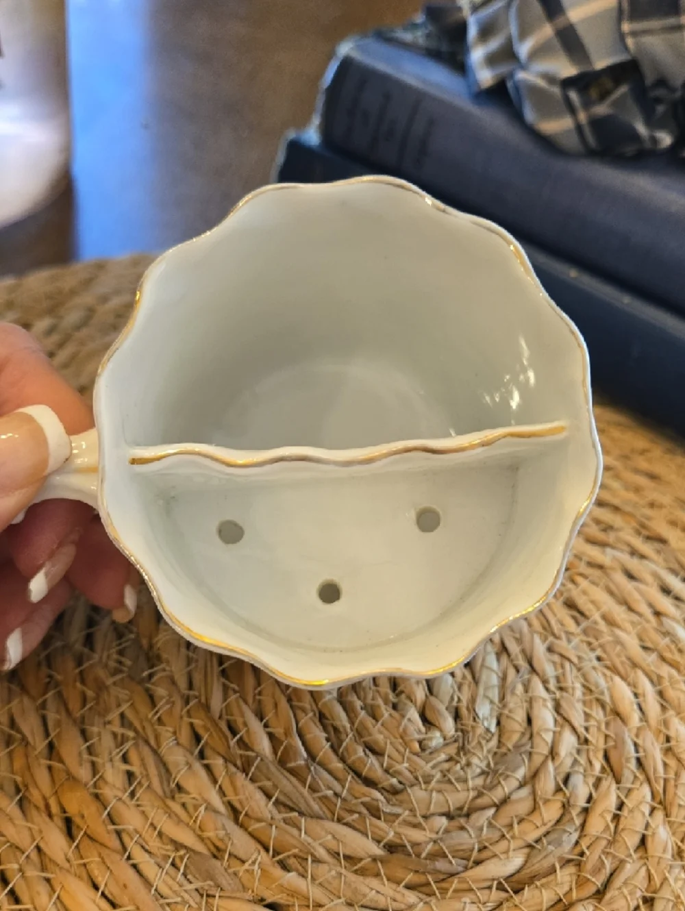 Vintage Floral Shaving Mustache Mug in Cream with Orange & Gold Accents